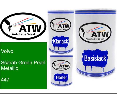 Volvo, Scarab Green Pearl Metallic, 447: 500ml Lackdose + 500ml Klarlack + 250ml Härter - Set, von ATW Autoteile West.